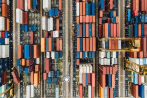 aerial view of pacific northwest global trade container port